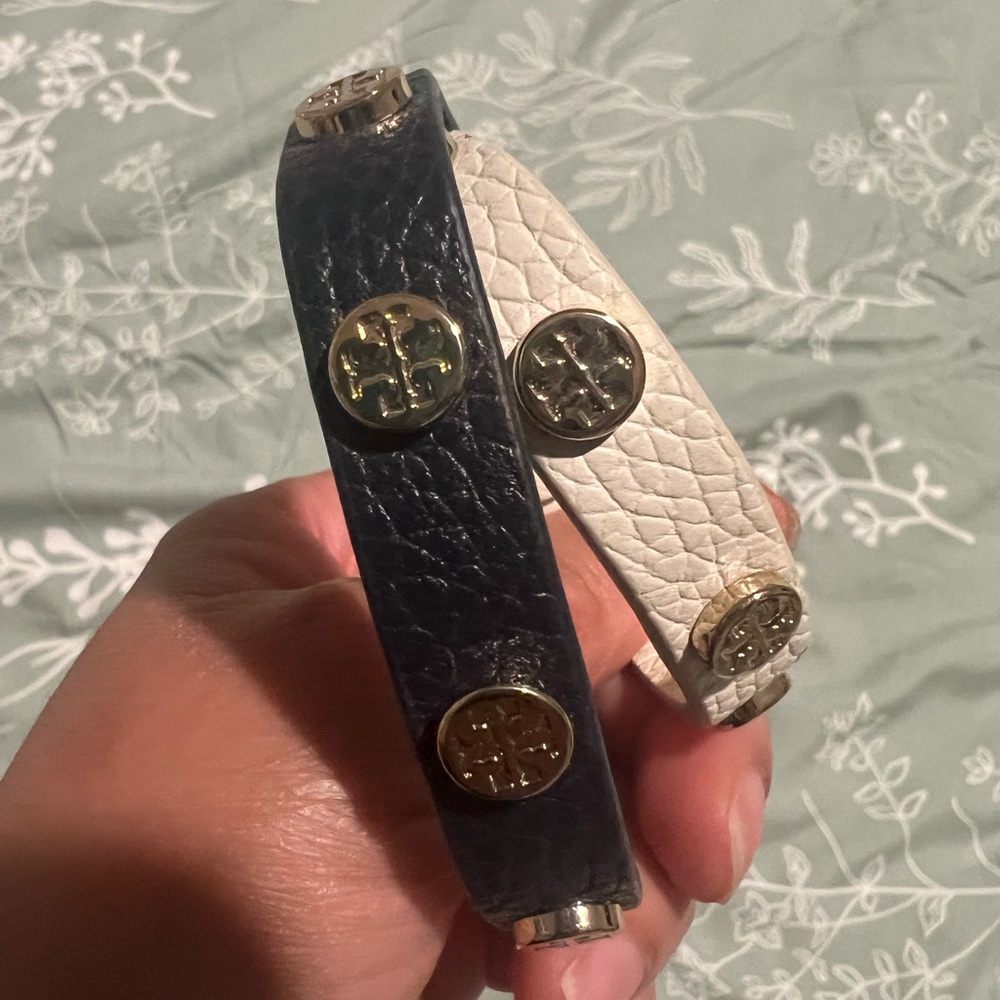 Tory Burch Black and Cream Leather Bracelets